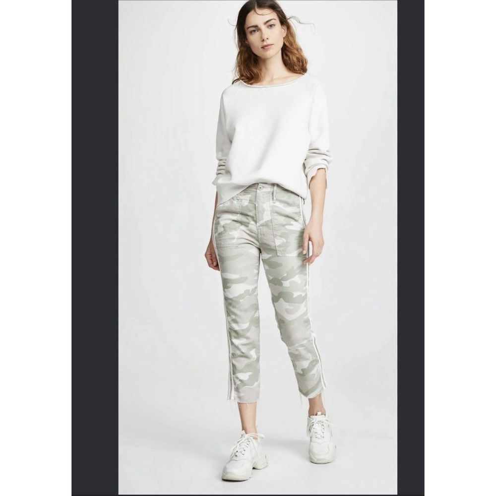 MOTHER The Shaker Chop Crop Fray Pants Women 29 Desert Camo Print Raw Hem
